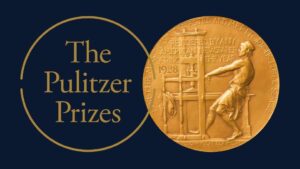 Image of a gold medal and the text 'The Pulizter Prizes'